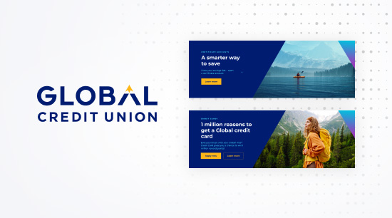 Global Credit Union logo next to 2 banner images