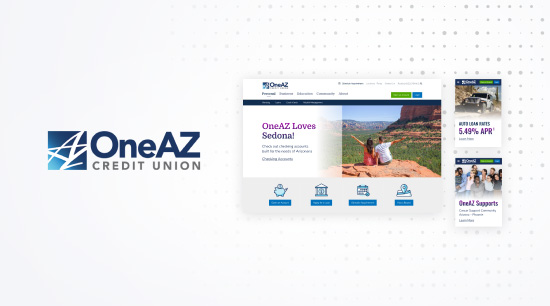 OneAZ logo with screenshot of homepage desktop and mobile next to it