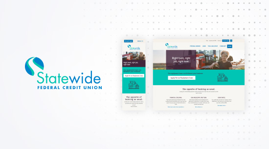Statewide FCU logo with screenshots of their desktop and mobile homepage next to it