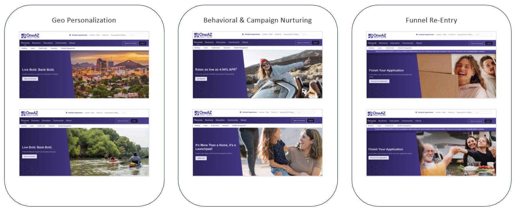 Examples of personalized banners for OneAZ Credit Union