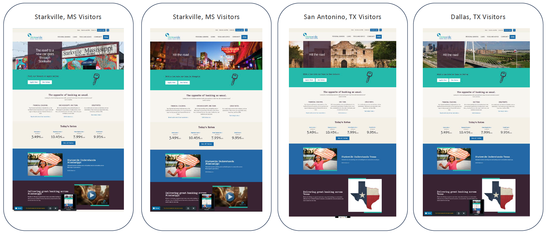 Examples of personalized banners for Statewide FCU
